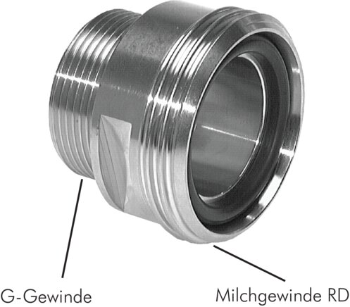 Exemplarische Darstellung: Gewindeeinschraubstutzen (Milchgewinde), 1.4404, DIN 11851